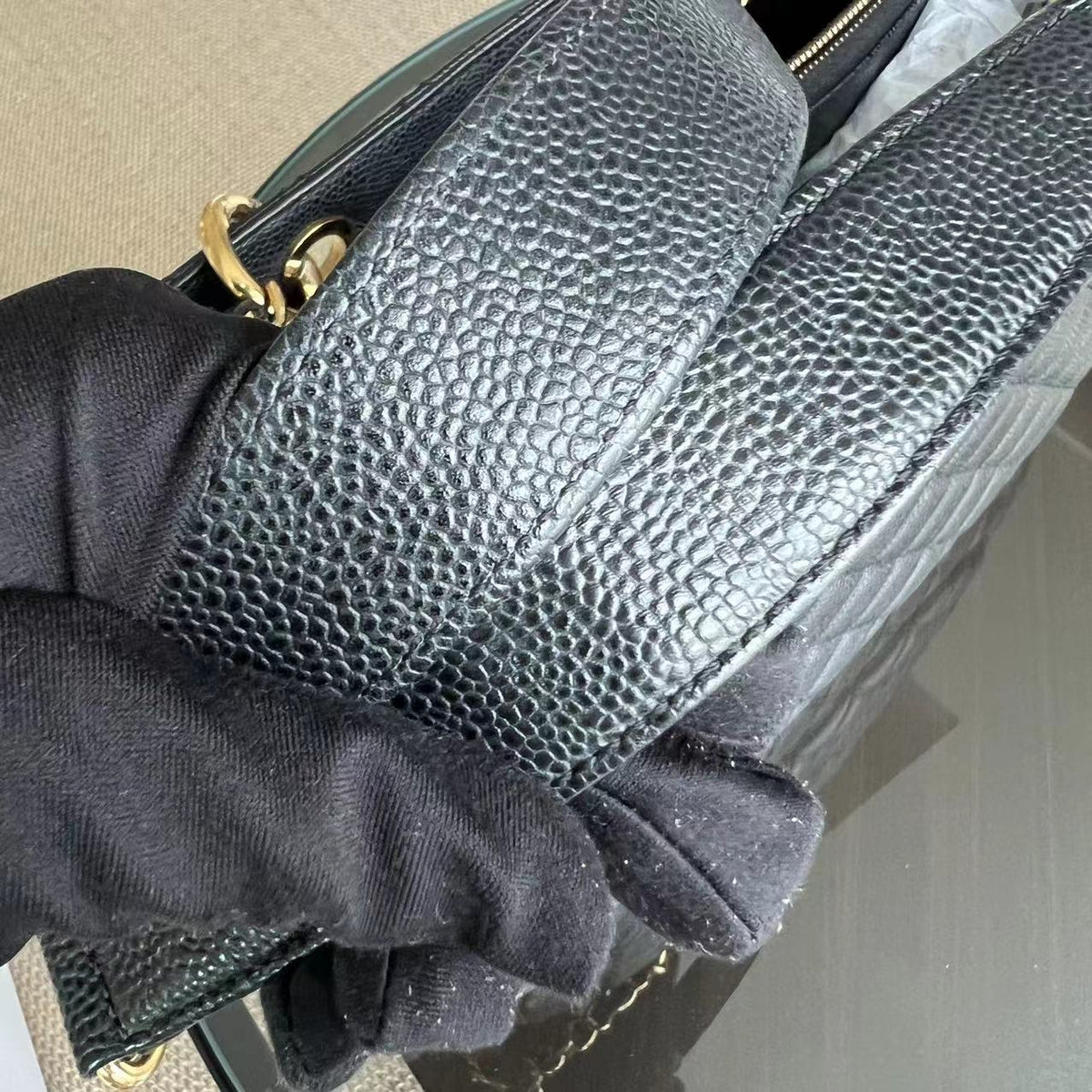 GST Grand Shopping Tote Caviar Quilted Grained Calfskin Black Golden Hardware Series 19