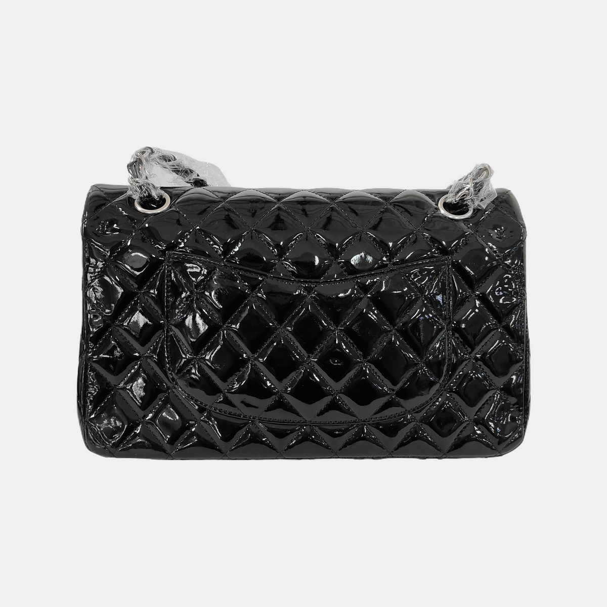 Chanel Classic Flap Medium Black Patent Leather Silver HW