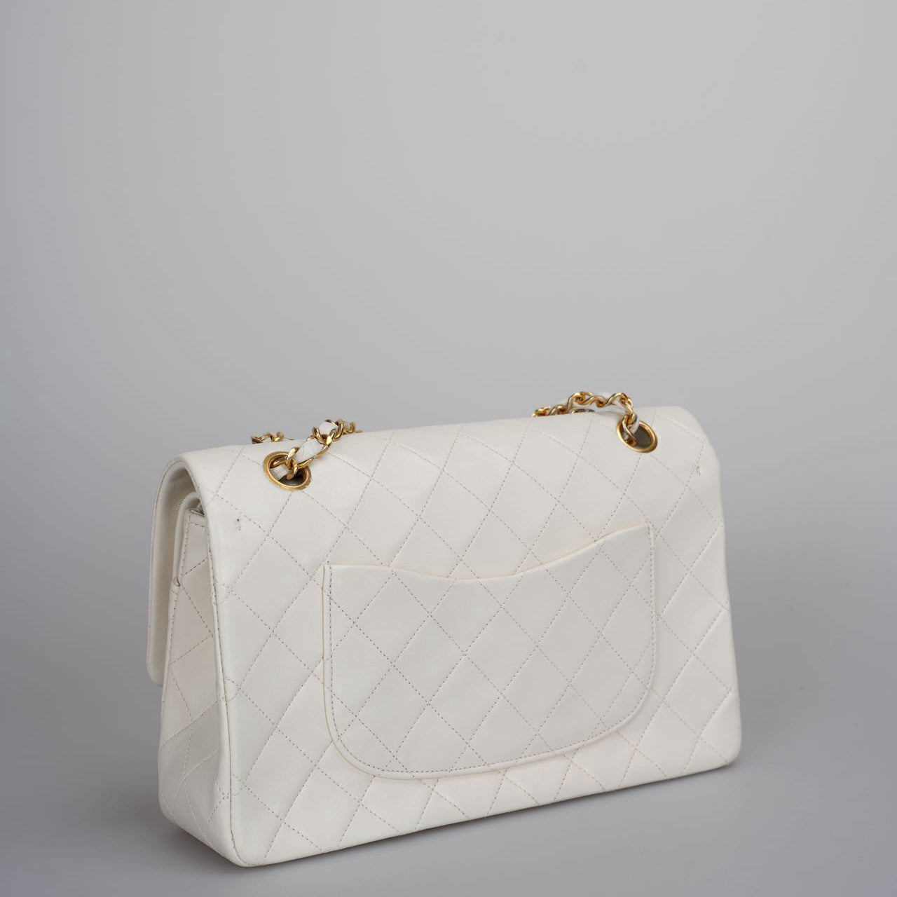 Chanel Vintage Small Timeless Classic Double Flap Bag in White Quilted Leather
