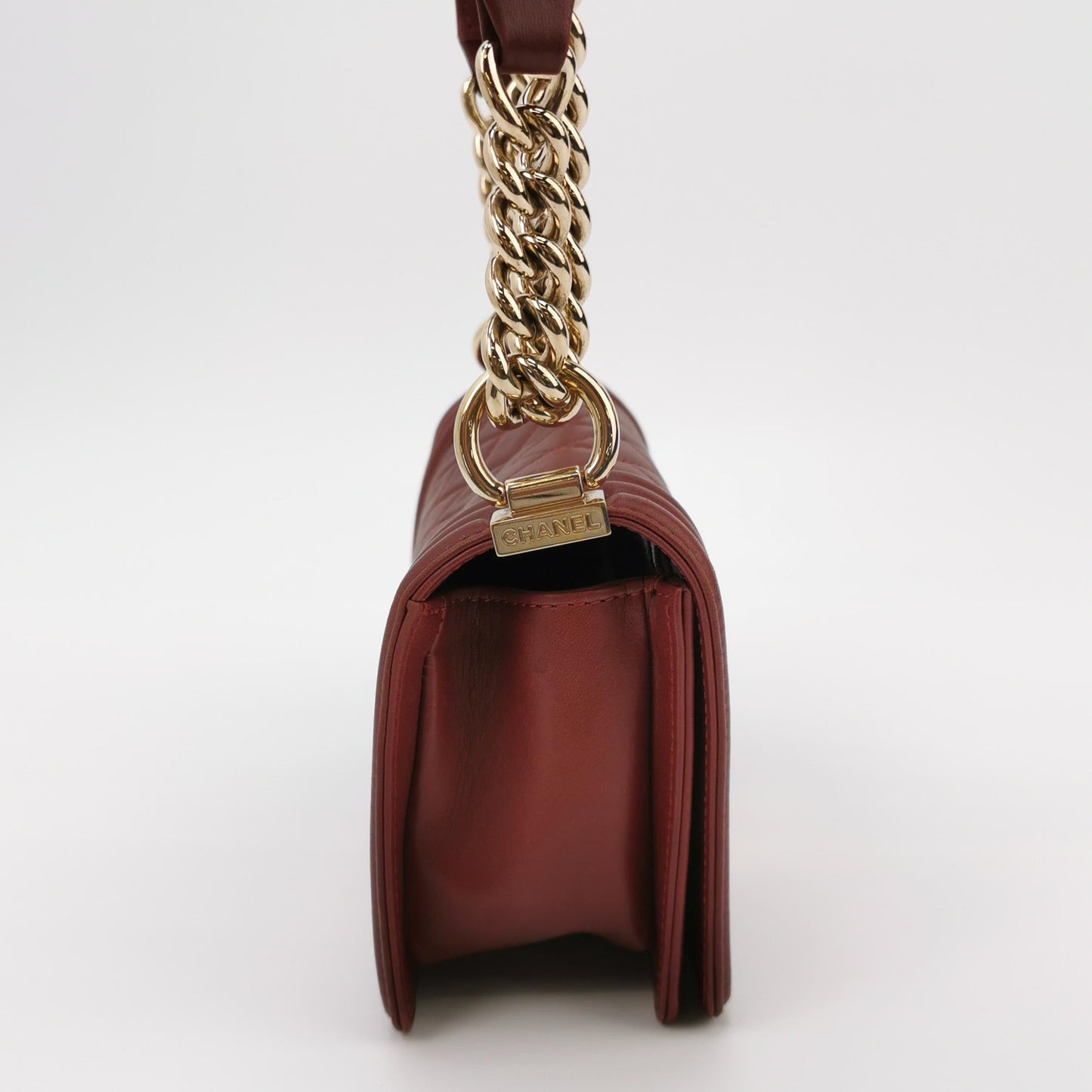 Chanel Le Boy Small Burgundy Lambskin Leather Antiqued Gold Hardware