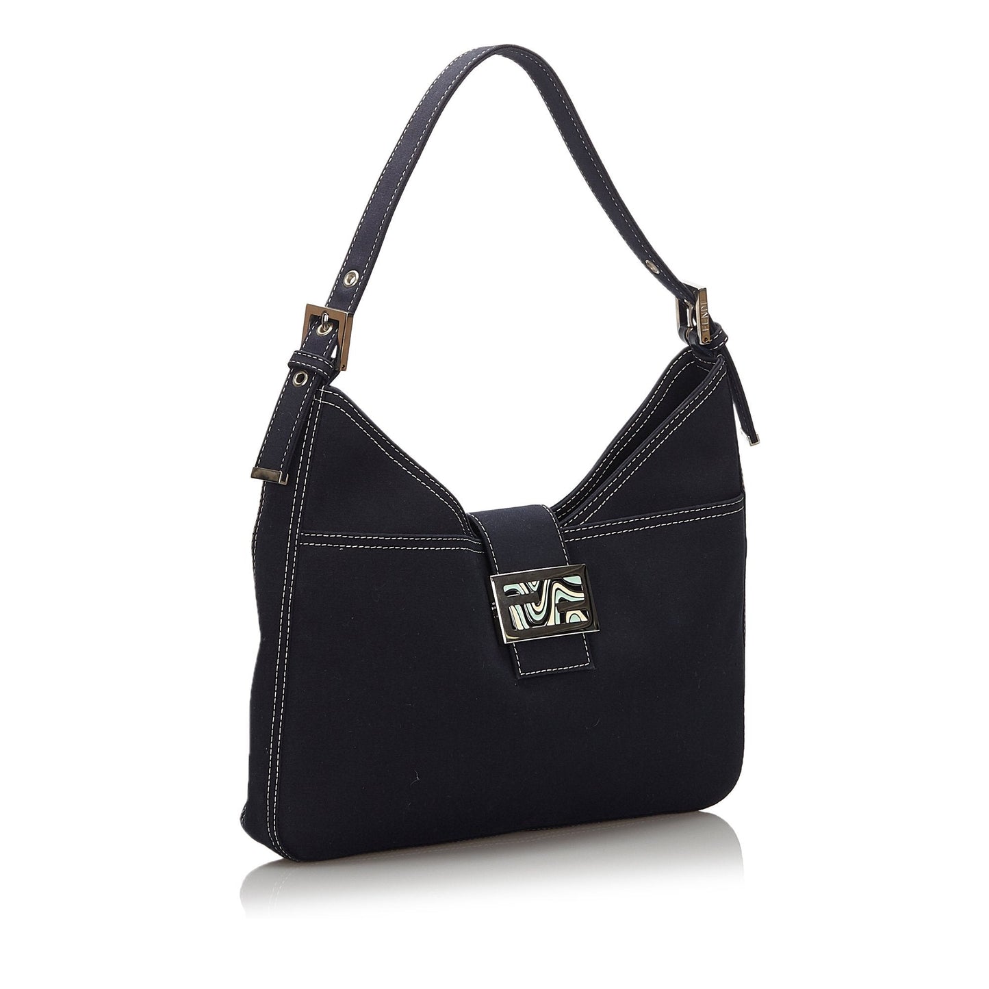 Fendi Blue Navy Canvas Fabric Shoulder Bag Italy