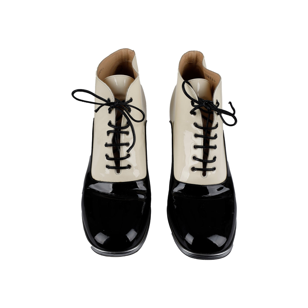 Chanel Patent Leather Bow Lace-Up Ankle Boots - '10s