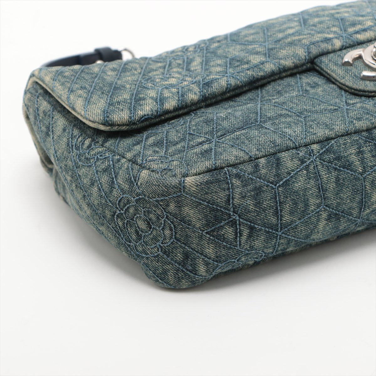 Chanel Camellia Denim Single Flap Double Chain Bag Blue Silver G St Several -Earth Harnesses