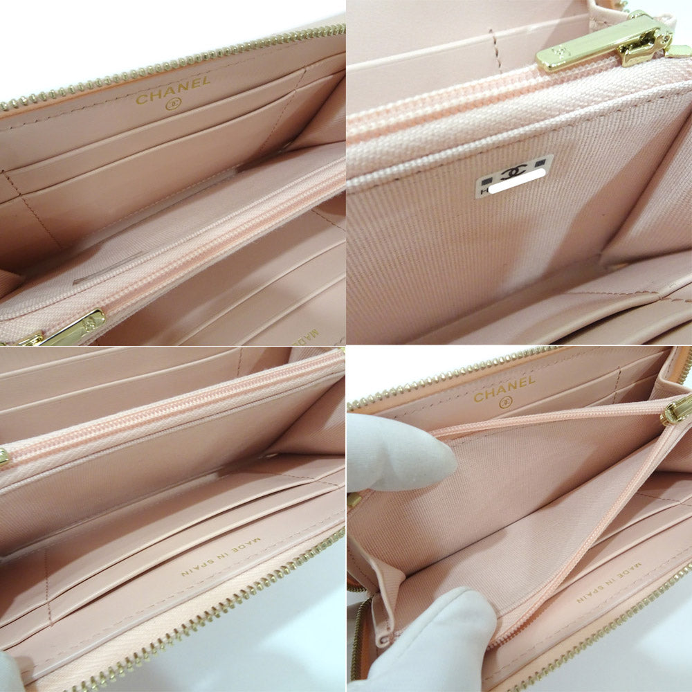 Chanel Matrasse Wallet AP3605 Green S Caviar Skin Pink G Round Wallet Mini