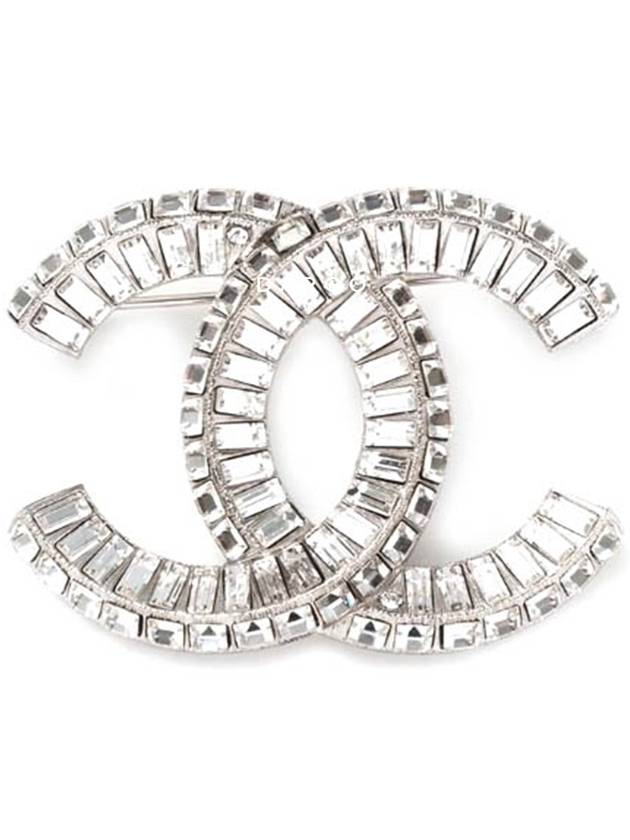 CC Strass Crystal Brooch Silver Chanel
