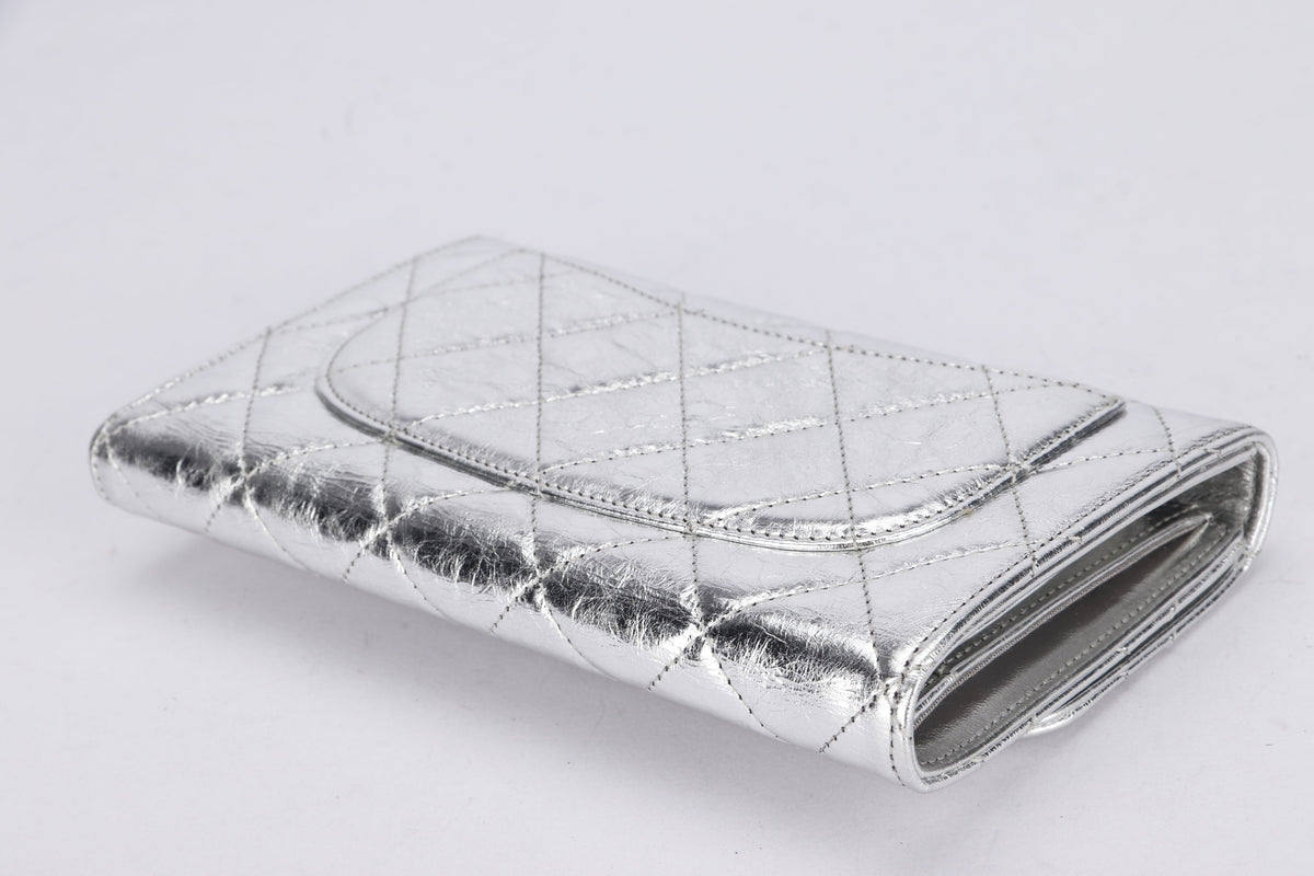Chanel 2.55 Reissue Metallic Silver Fold Long Wallet (1187xxxx), with Box, no Dust Cover