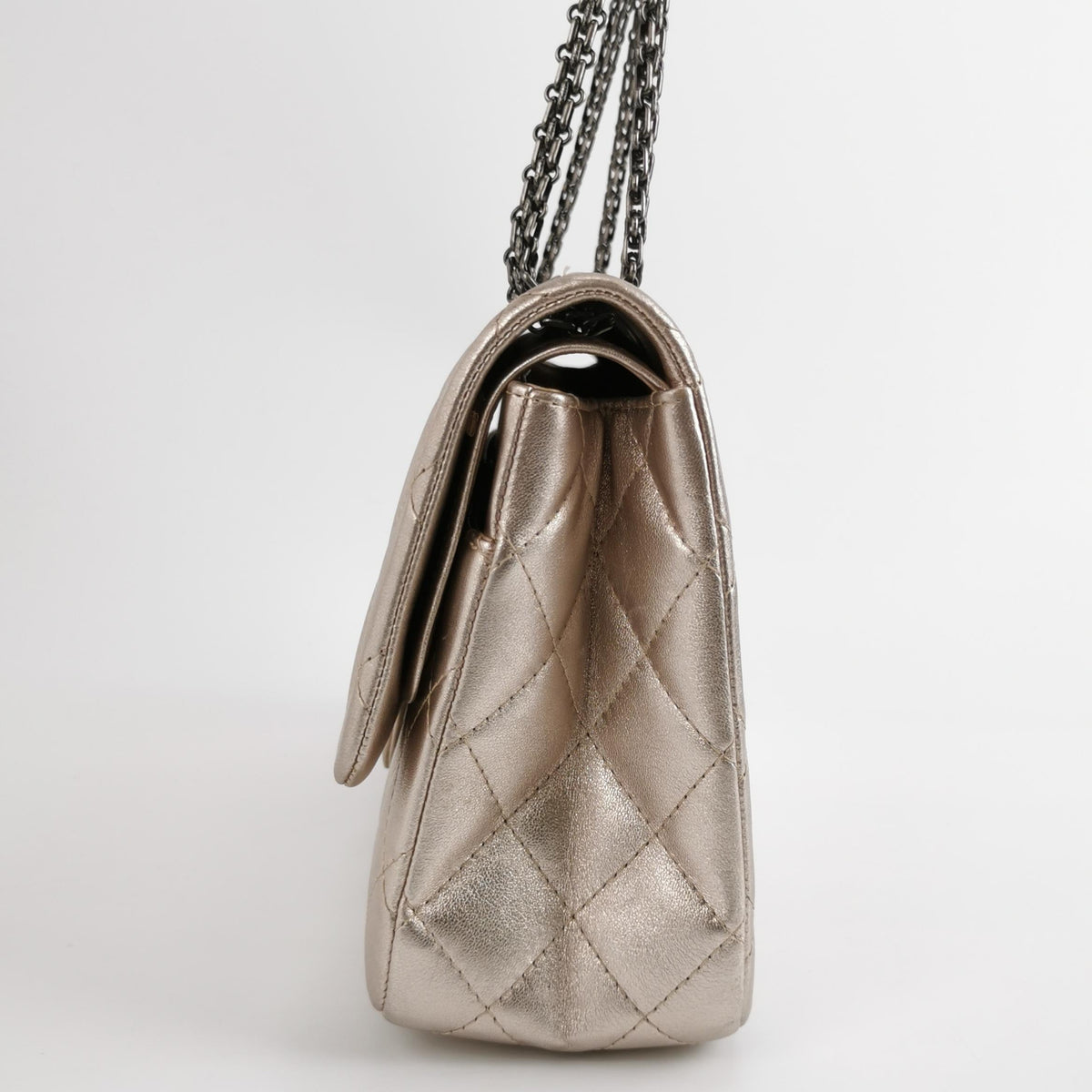 Chanel 2.55 Flap Bag Maxi Rose Gold Iridescent Lambskin Leather Silver Hardware
