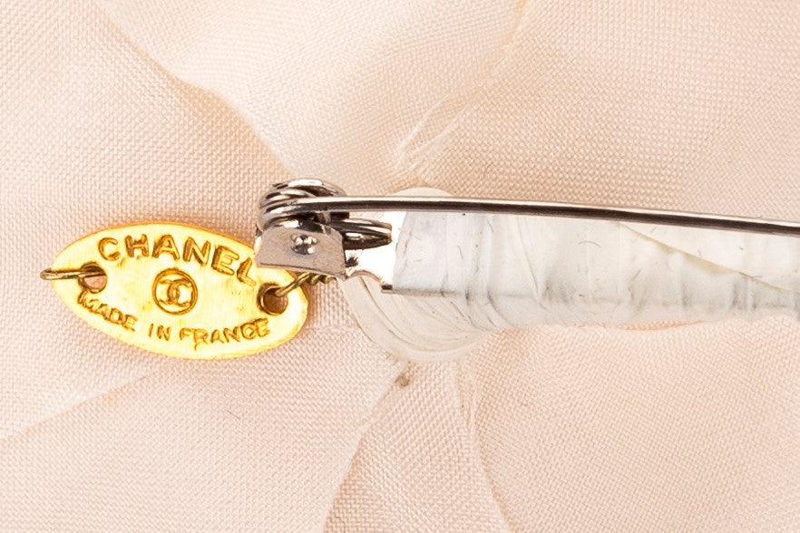 Chanel Camellia Brooch Satin White Color with Box