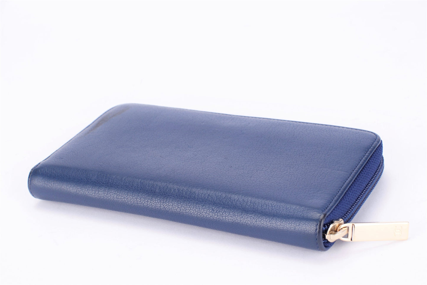 Chanel Timeless Blue Color Calf Leather Long Zippy Wallet (2282xxxx), with , no Dust Cover & Box
