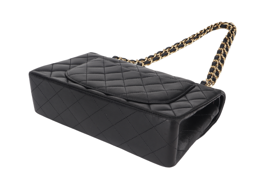 CHANEL CLASSIC FLAP SMALL BLACK LAMBSKIN & GOLD HARDWARE WITH (1547xxxx) WITH DUST COVER AND BOX