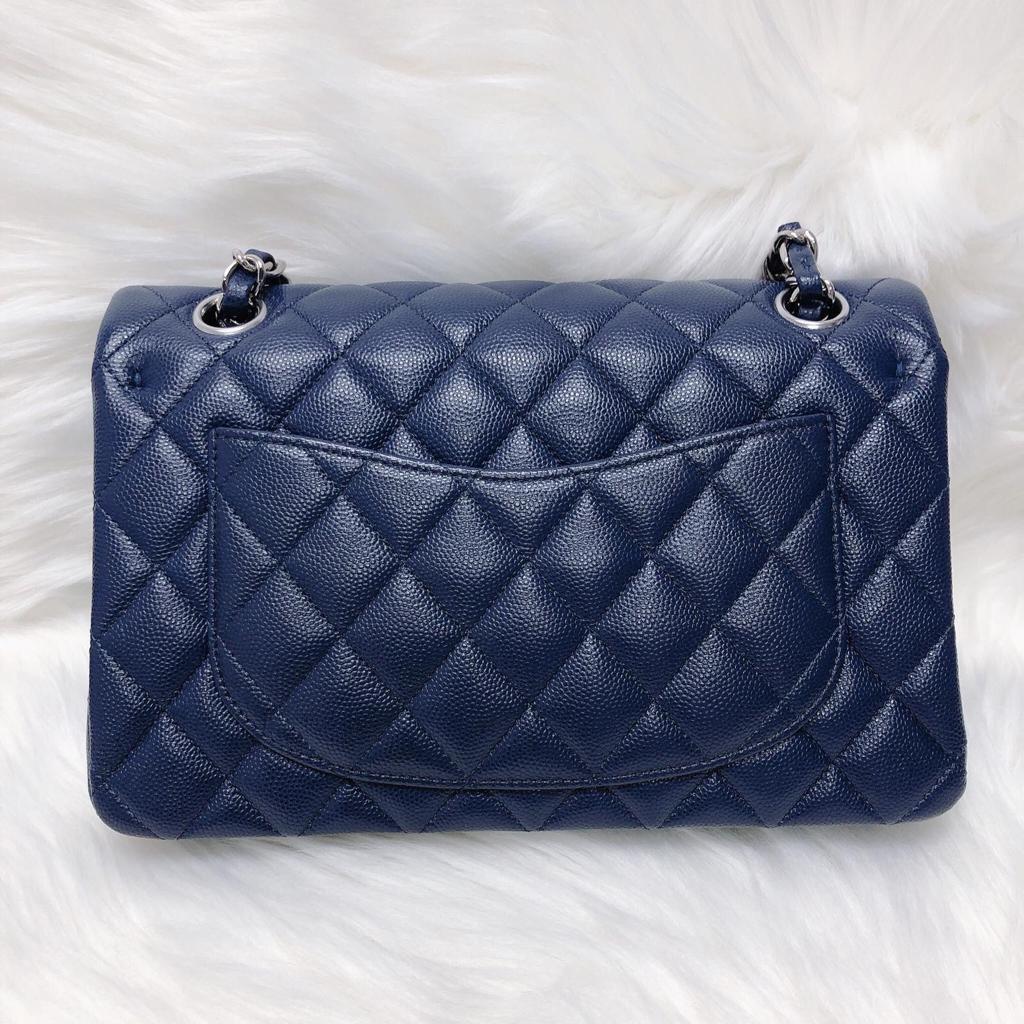 Small Double Flap Bag in Navy Blue Caviar with SHW
