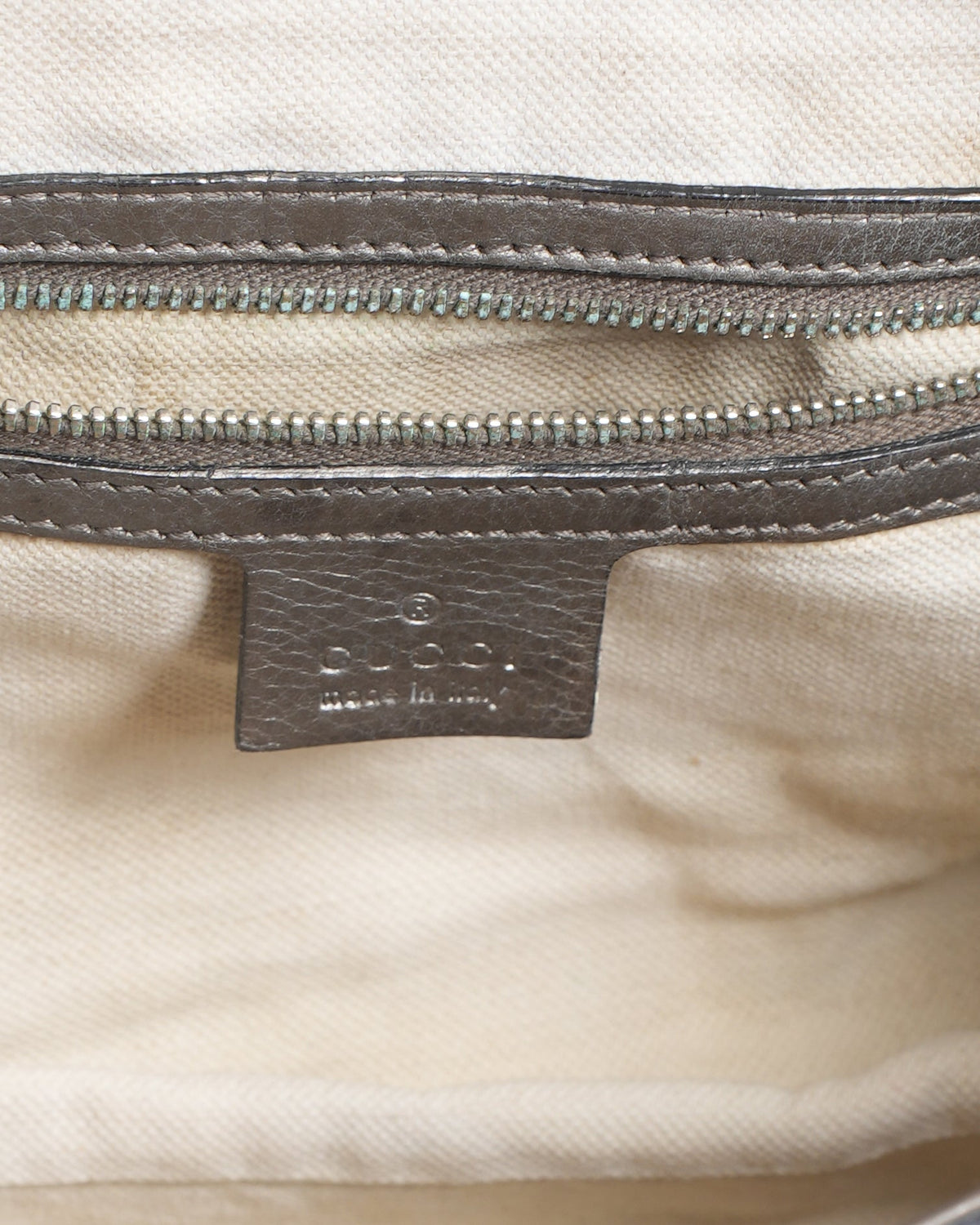 Gucci Grey Beige Leather and Canvas Techno Horsebit Hobo