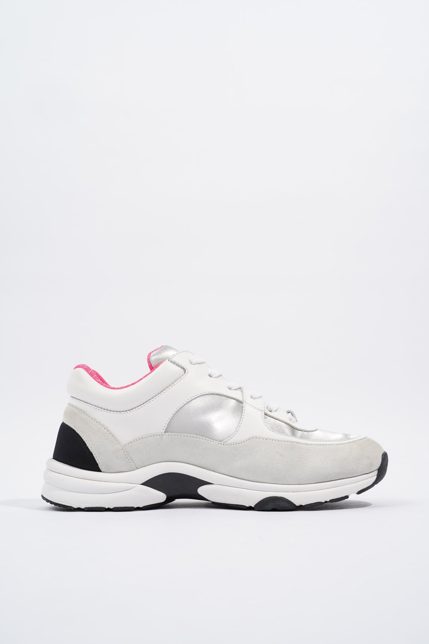 Chanel CC Logo Sneaker White Silver Black Suede EU 38.5 UK 5.5