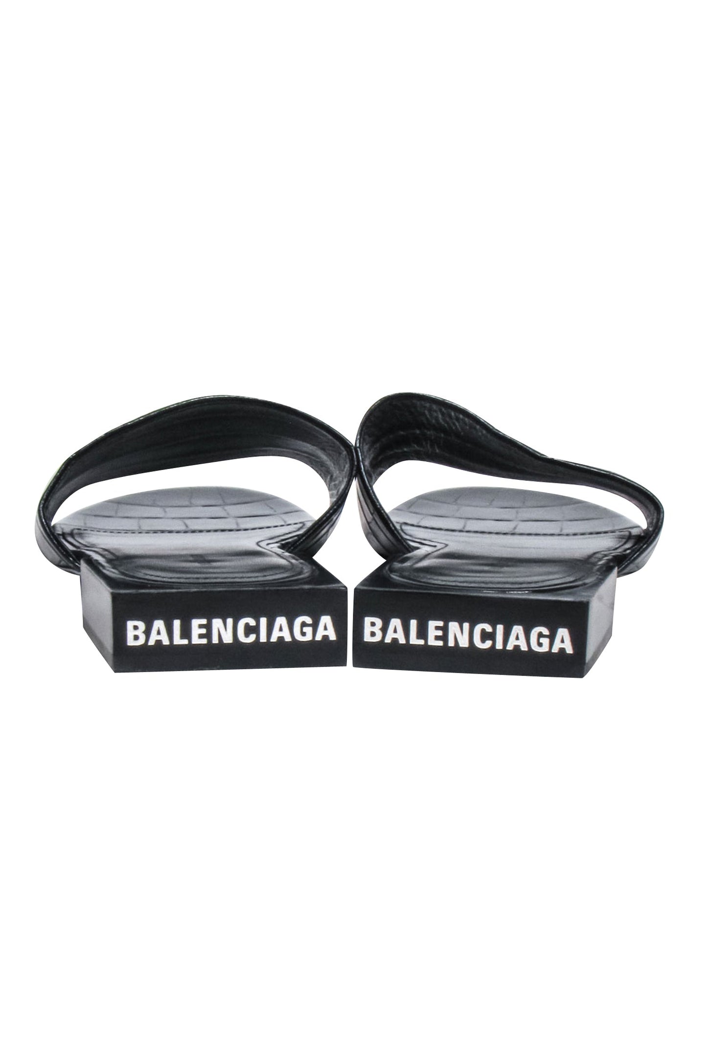 Balenciaga - Black Croc Embossed Slide Sandals Sz 7.5