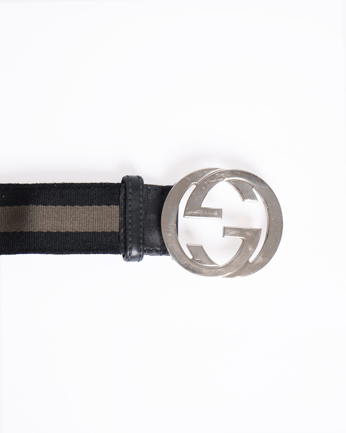 Gucci Men GG Fabric & Leather Belt