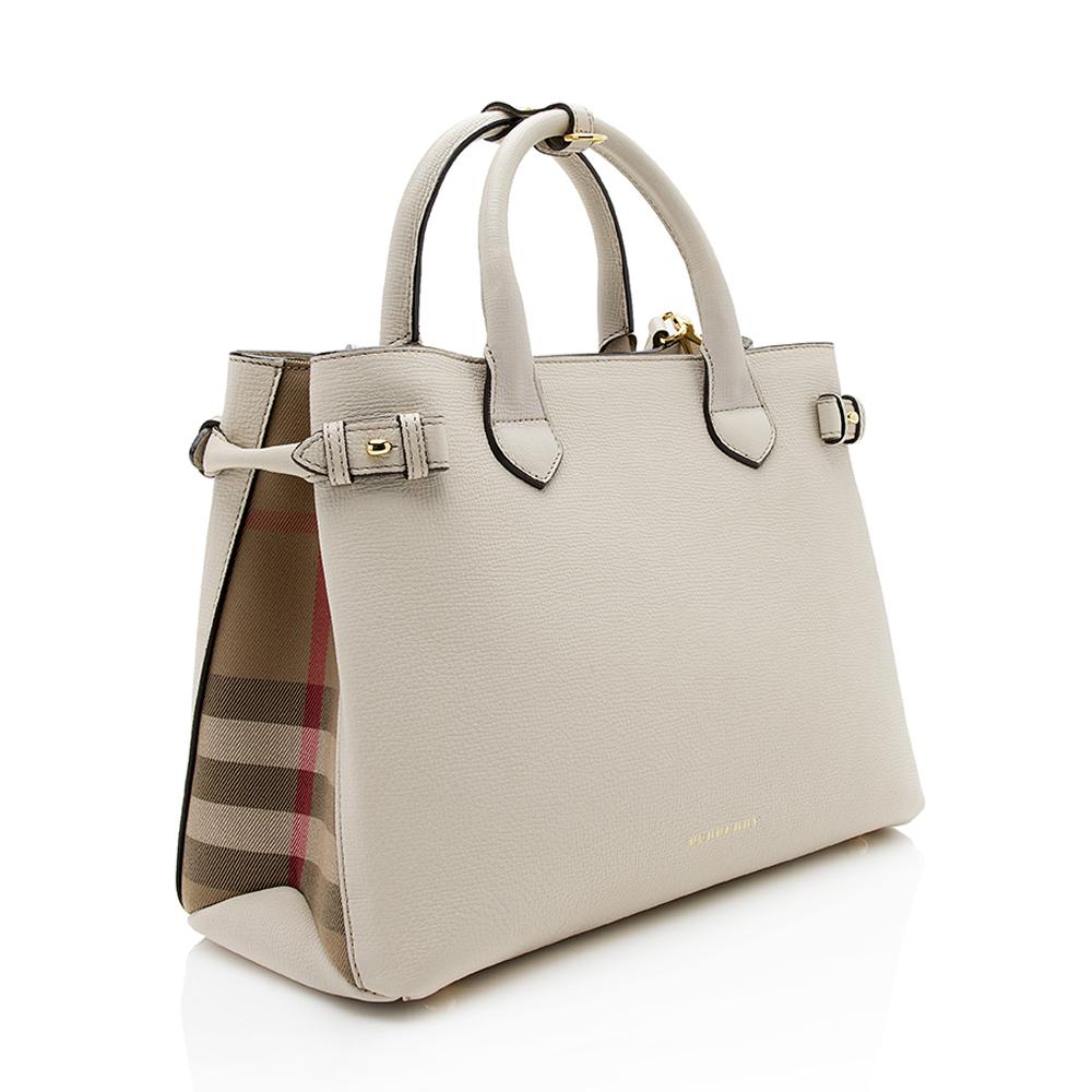 Burberry House Check Leather Banner Medium Tote (SHF-12528)