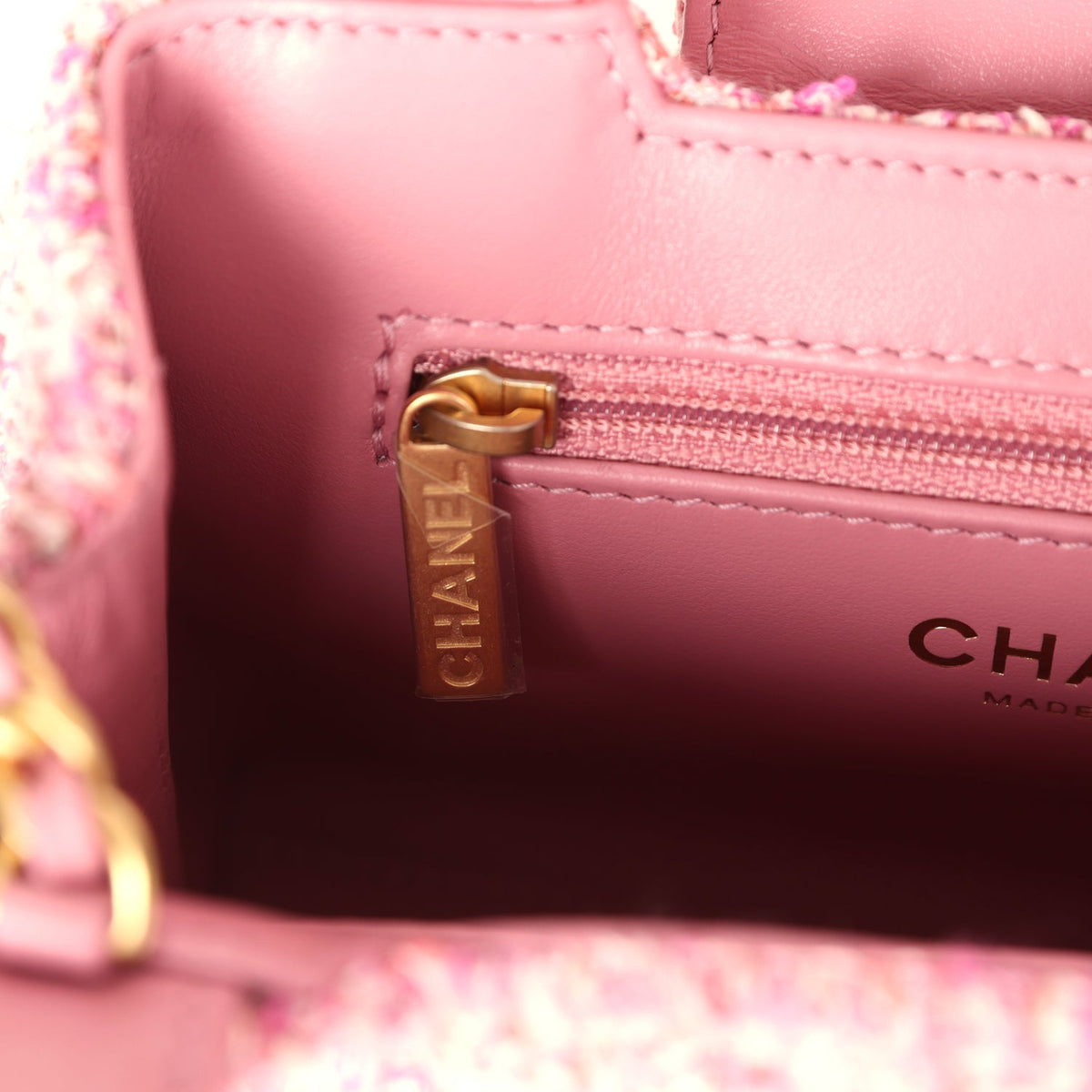 Chanel Small Kelly Shopper Pink Tweed Brushed Gold Hardware