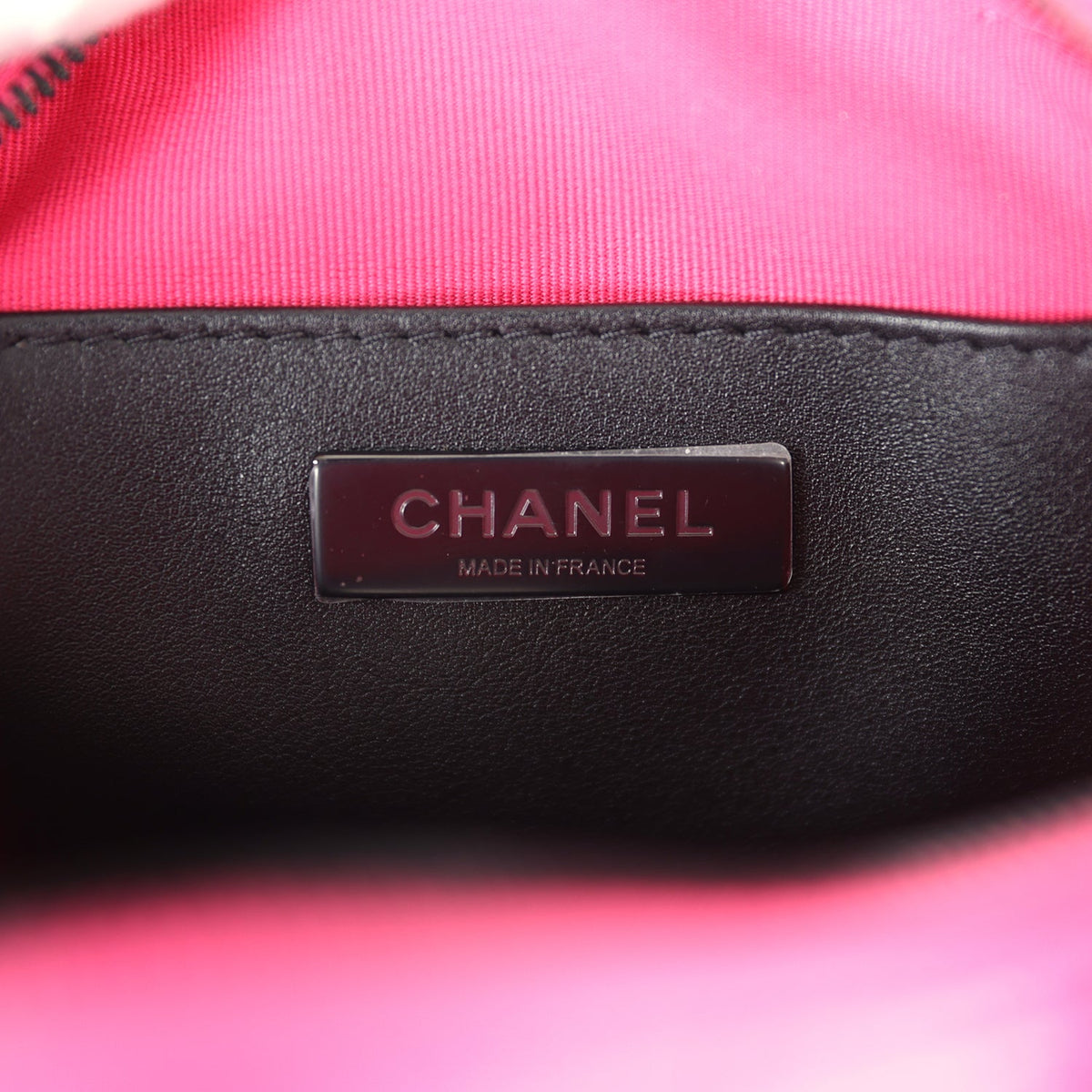 Chanel CC Star Bag Fuchsia and Black Satin Black Metal Hardware