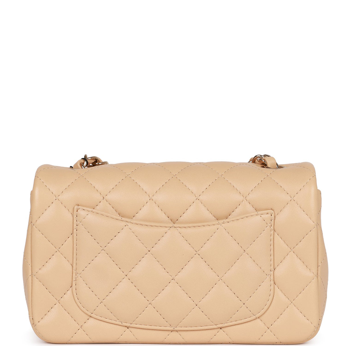 Chanel Mini Rectangular Flap Bag Beige Lambskin Light Gold Hardware