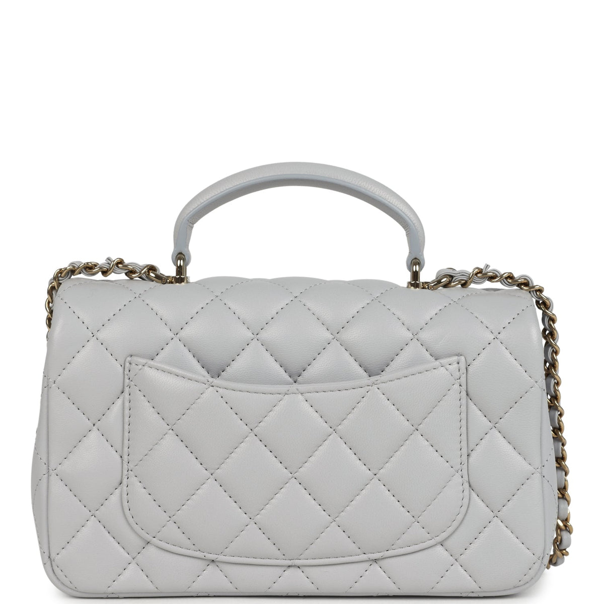 Chanel Mini Rectangular Flap Bag with Top Handle Light Grey Lambskin Light Gold Hardware