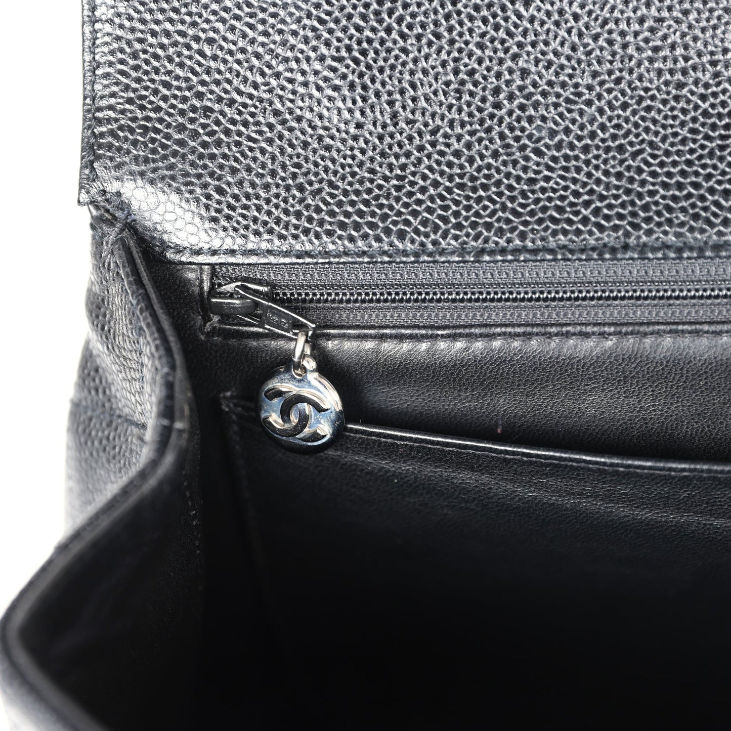 Vintage Chanel Kelly Flap Bag Black Caviar Silver Hardware