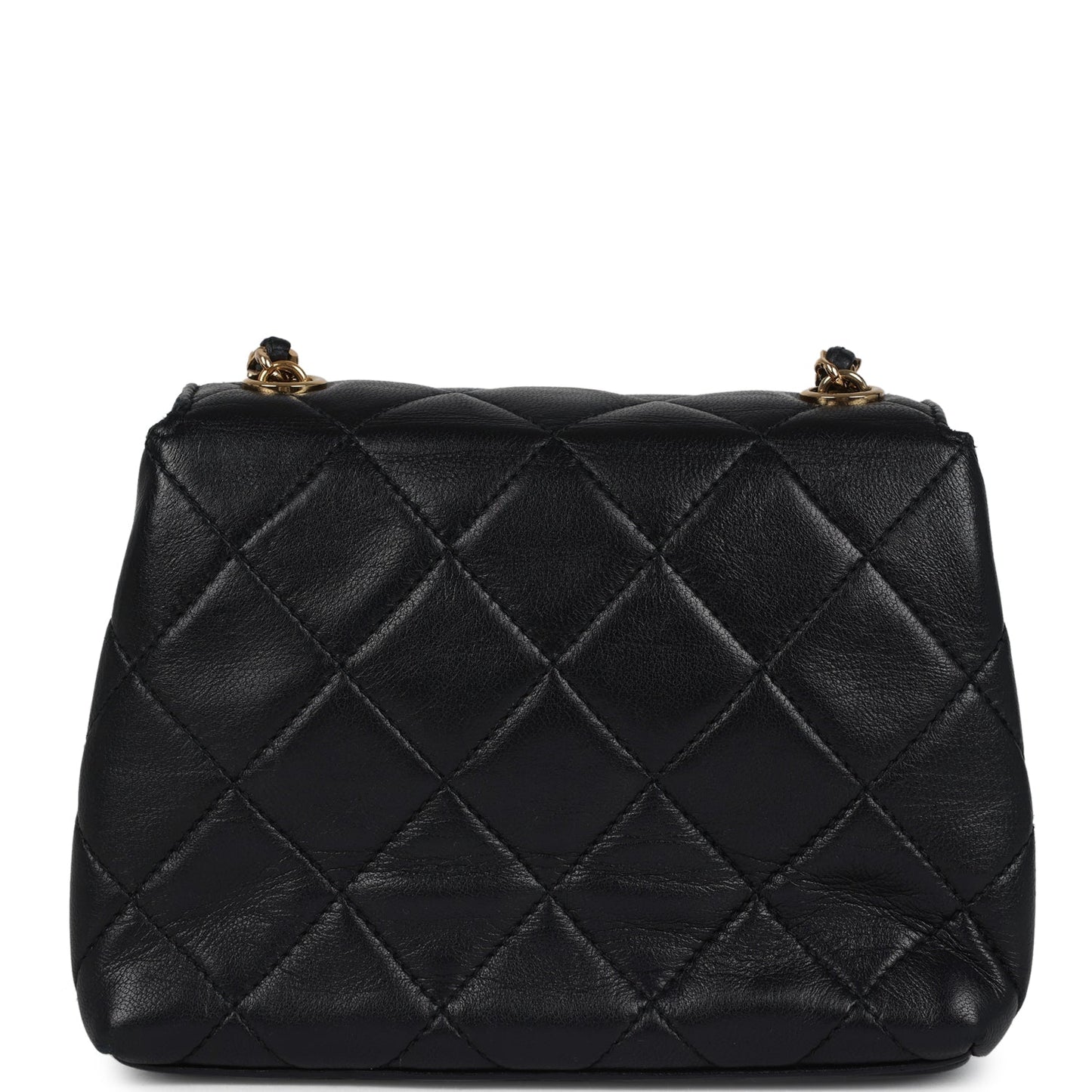 Vintage Chanel Mini Camellia Flap Bag Black Lambskin Gold Hardware