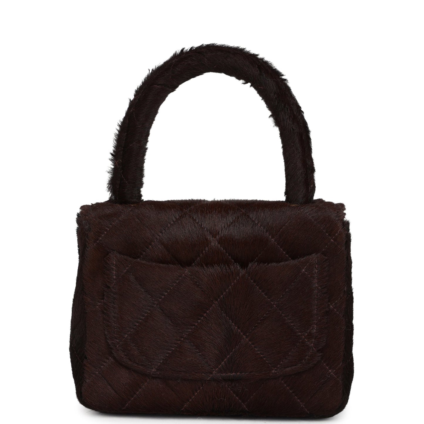 Vintage Chanel Micro Kelly Child Dark Brown Pony Hair Gold Hardware