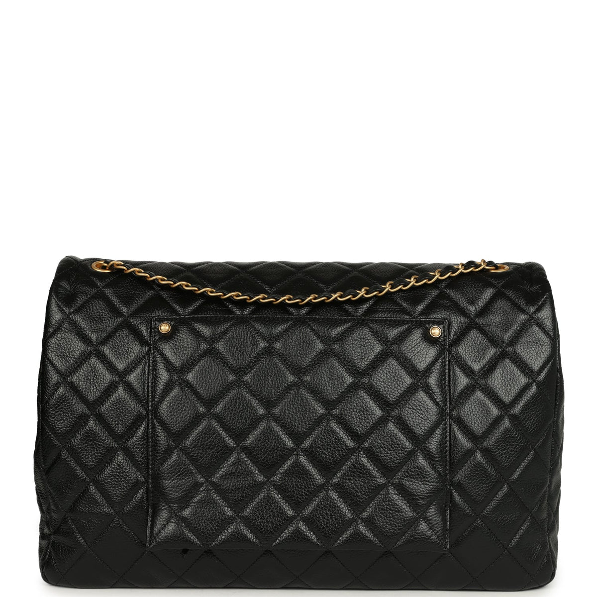 Chanel XXL Classic Single Flap Bag Black Shiny Aged Calfskin Brushed Gold Hardware
