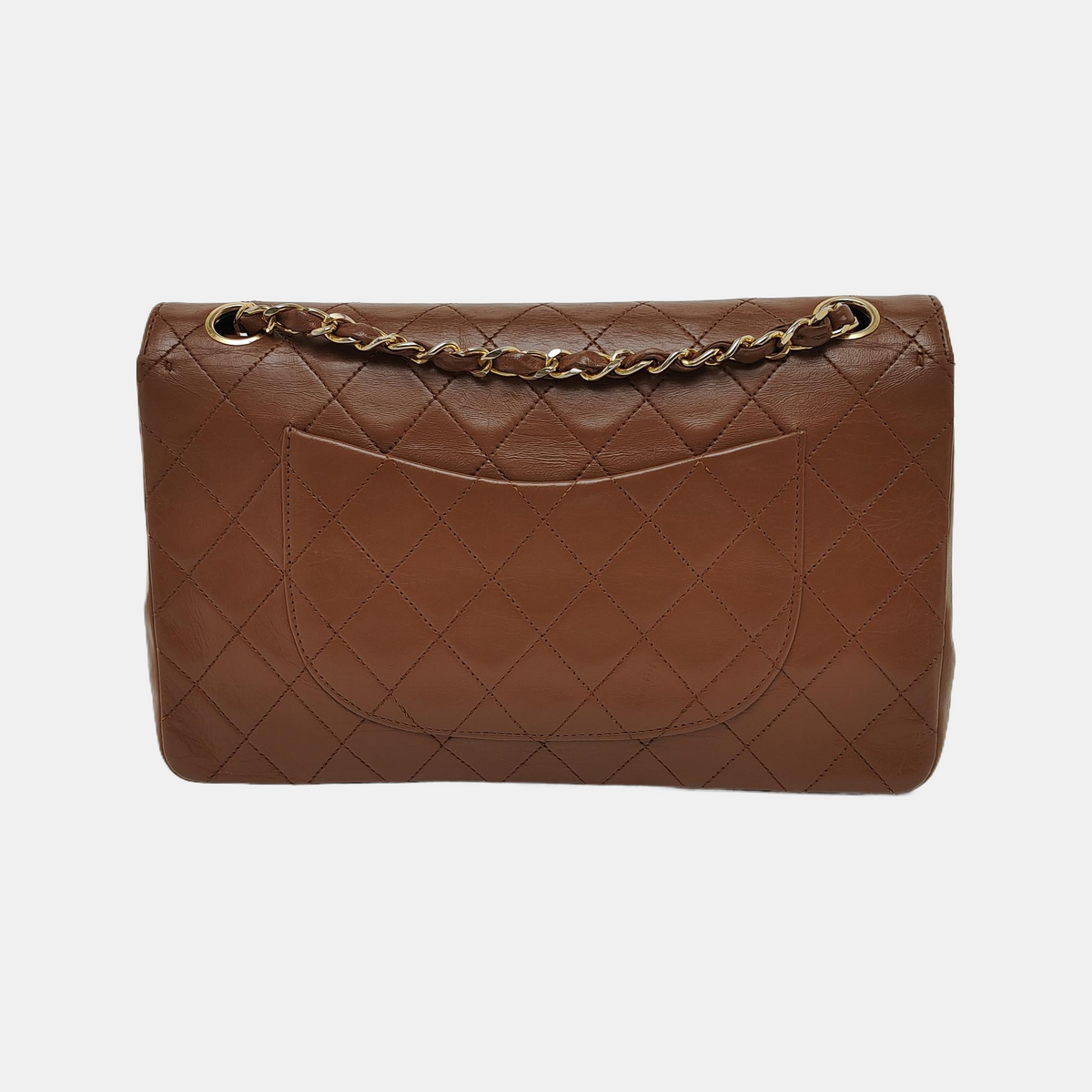 Chanel Classic Flap Vintage Medium Tan Brown Lambskin Leather 24k Gold Hardware