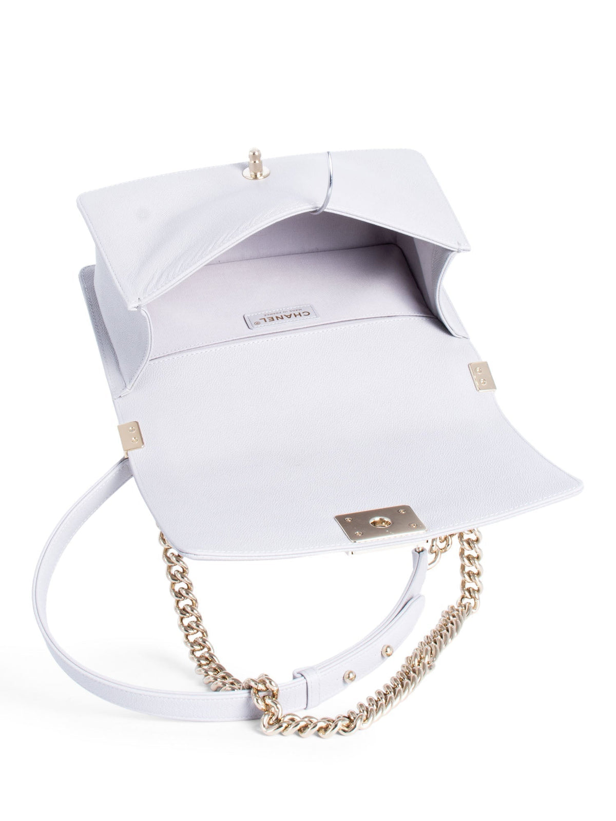 Chanel CC Logo Caviar Quilted Medium Boy Flap Bag Light Grey