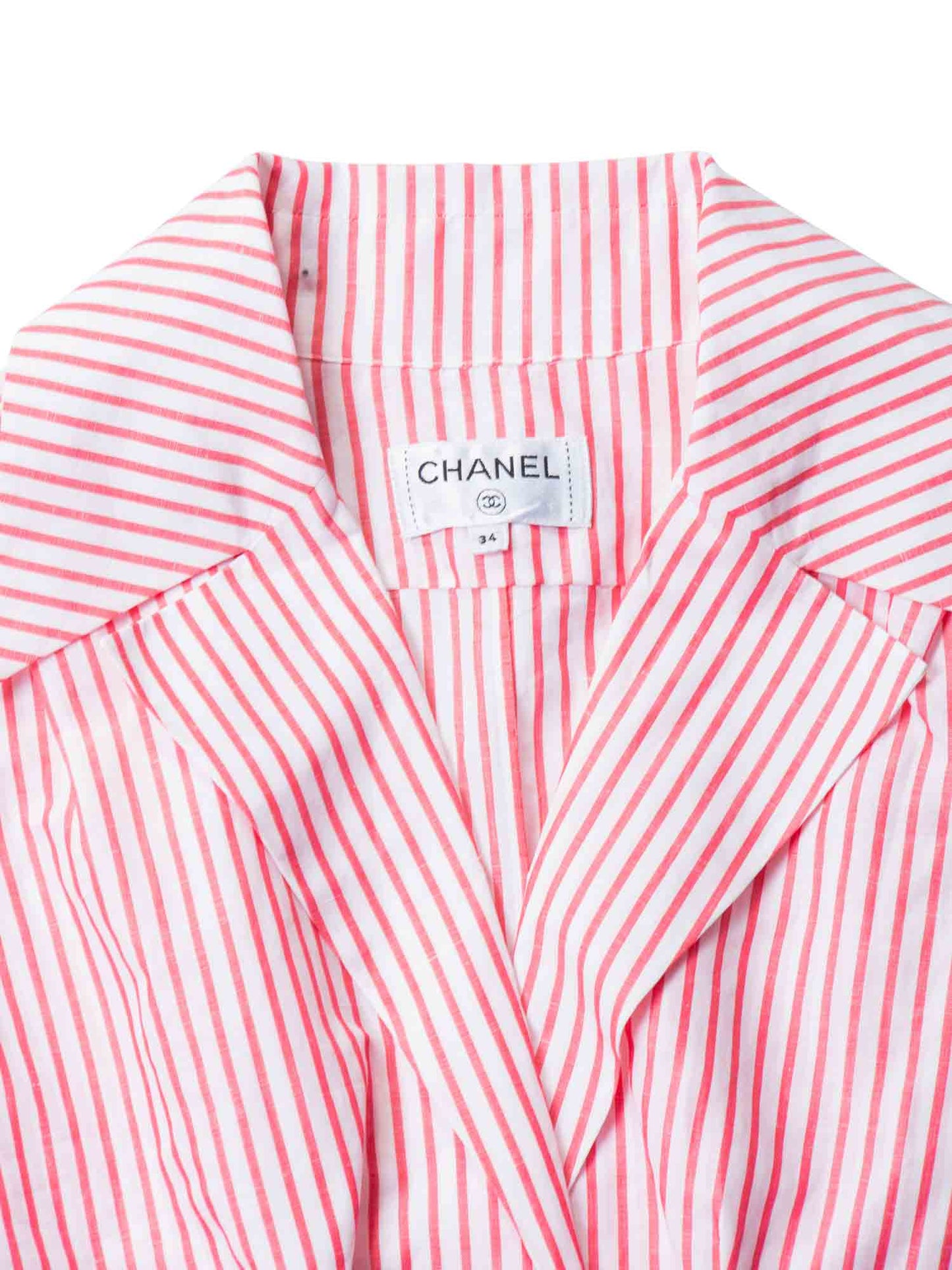 Chanel CC Logo Cotton Cropped Striped Blouse Red White