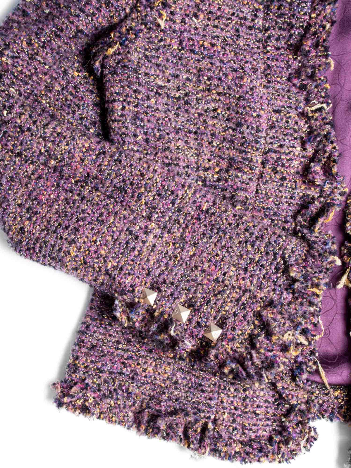 Chanel CC Logo Lesage Tweed Fringe Jacket Purple