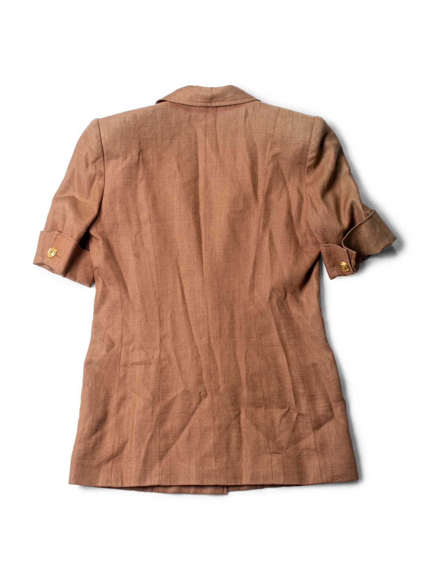 Chanel CC Logo Linen Vintage Short Sleeve Jacket Brown