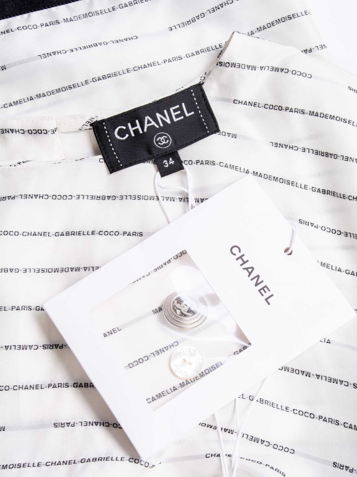 Chanel CC Logo Monogram Silk Blouse Black White