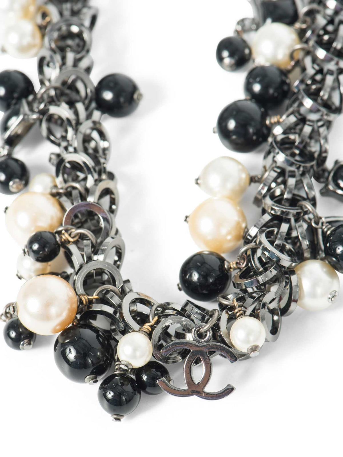 Chanel CC Logo Pearl Runway Necklace Black White
