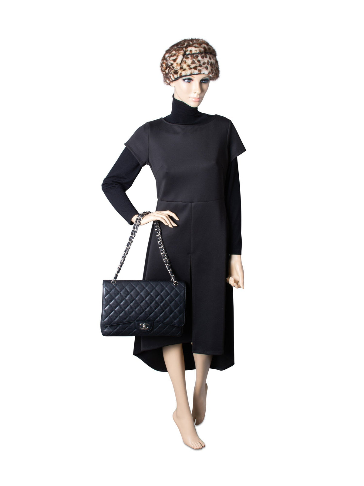 Chanel CC Logo Quilted Caviar Maxi Single Flap Bag Black