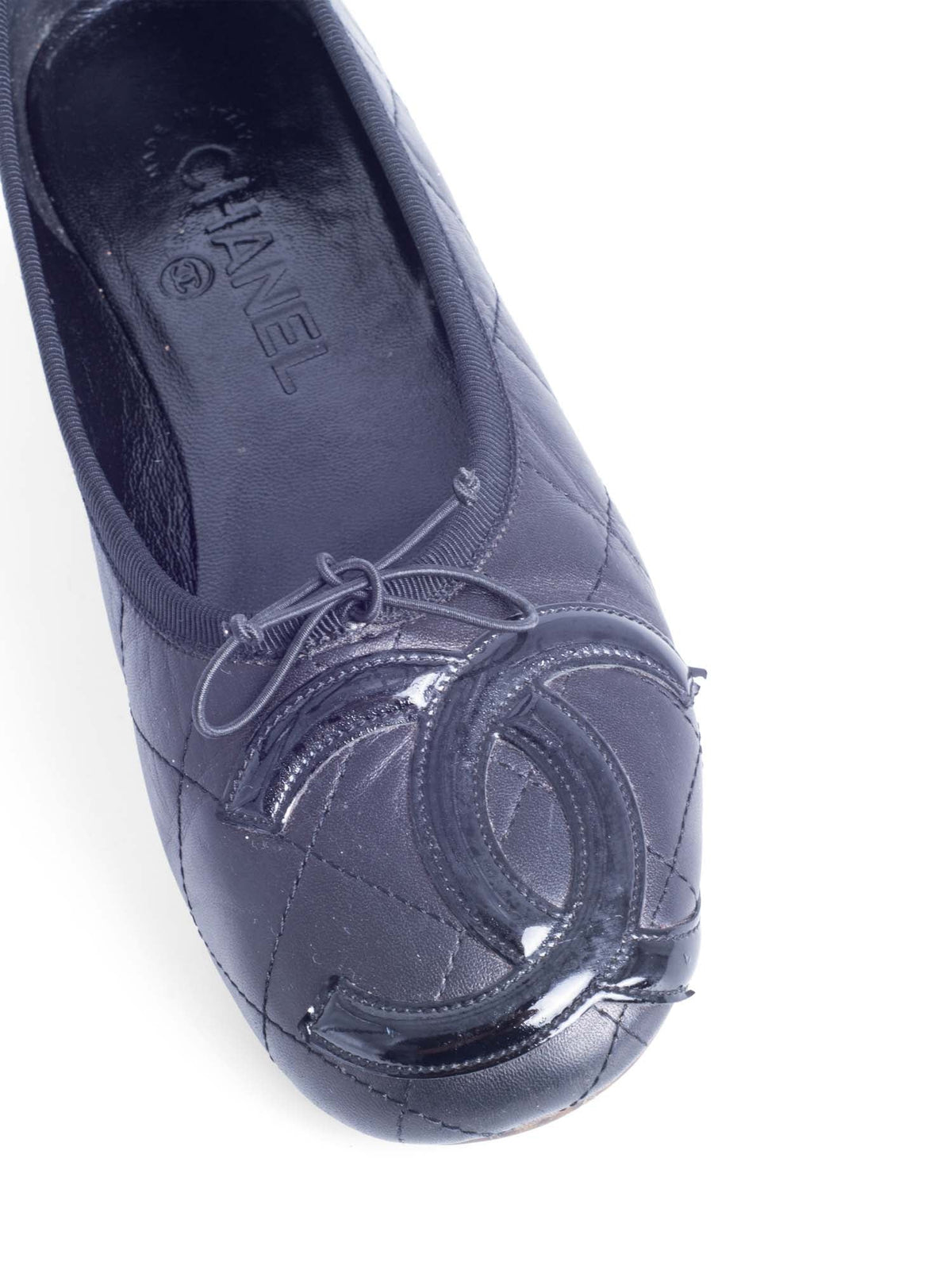 Chanel CC Logo Quilted Leather Ballet Flats Black