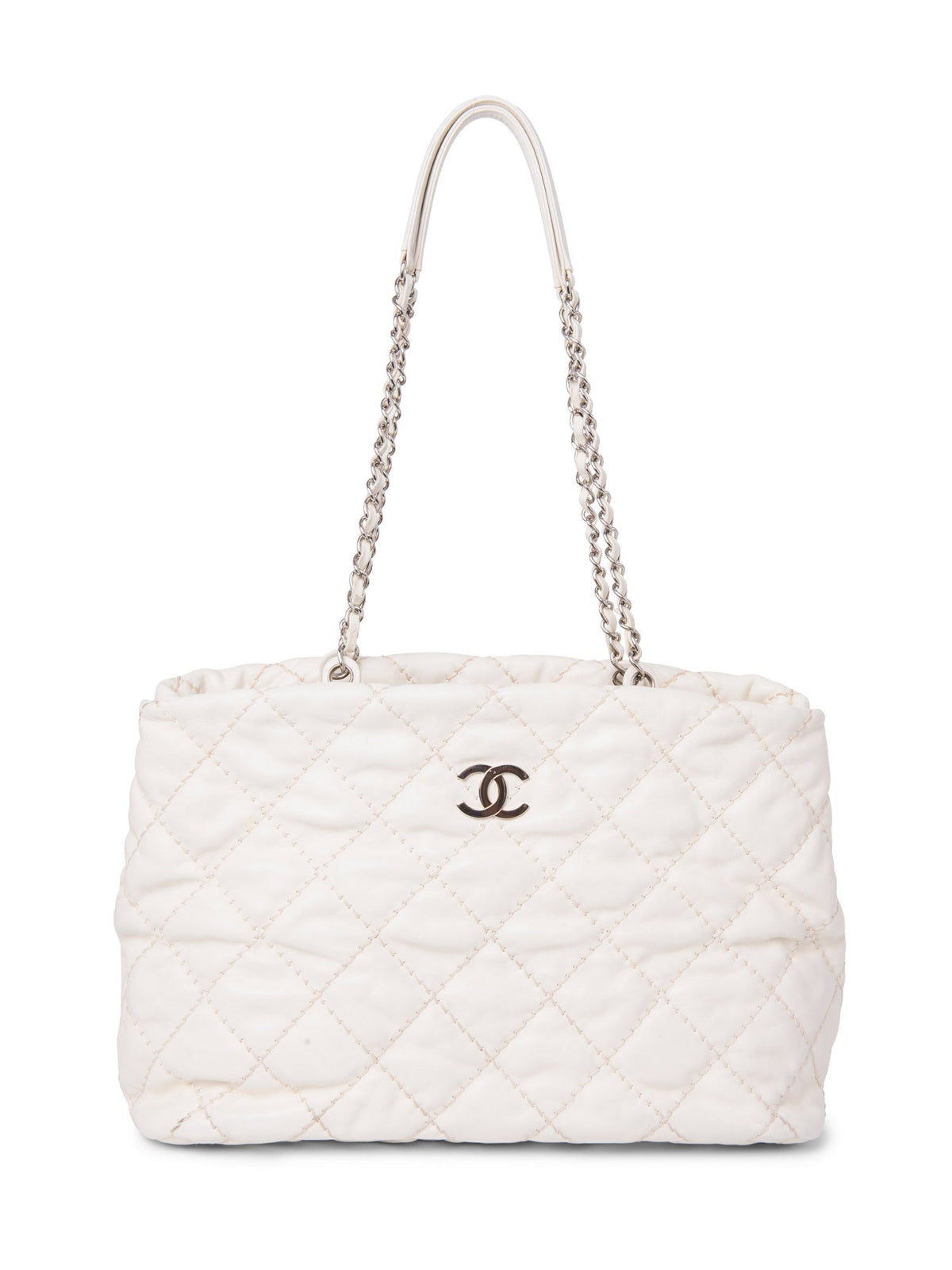 Chanel CC Logo Quilted Leather Shopper Bag Ivory
