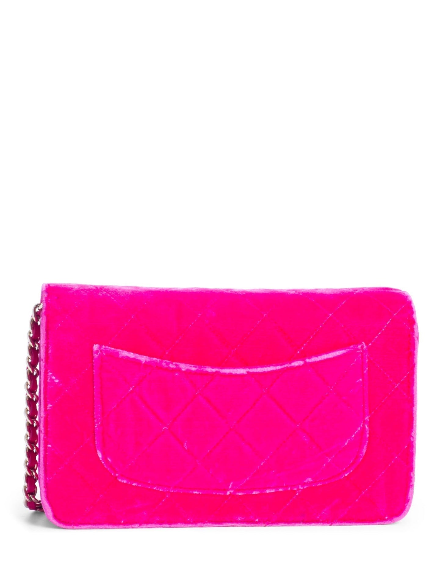 Chanel CC Logo Quilted Velvet Messenger Wallet on Chain Hot Pink
