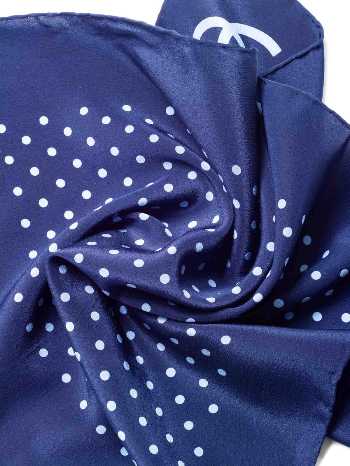 Chanel CC Logo Silk Polka Dot Mini Scarf Navy