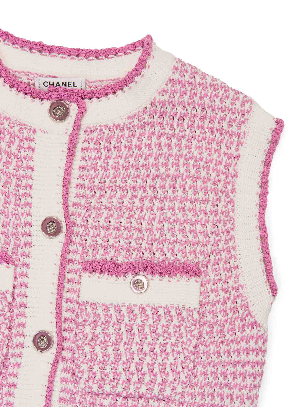 Chanel CC Logo Tweed Fringe Mini Dress Pink White