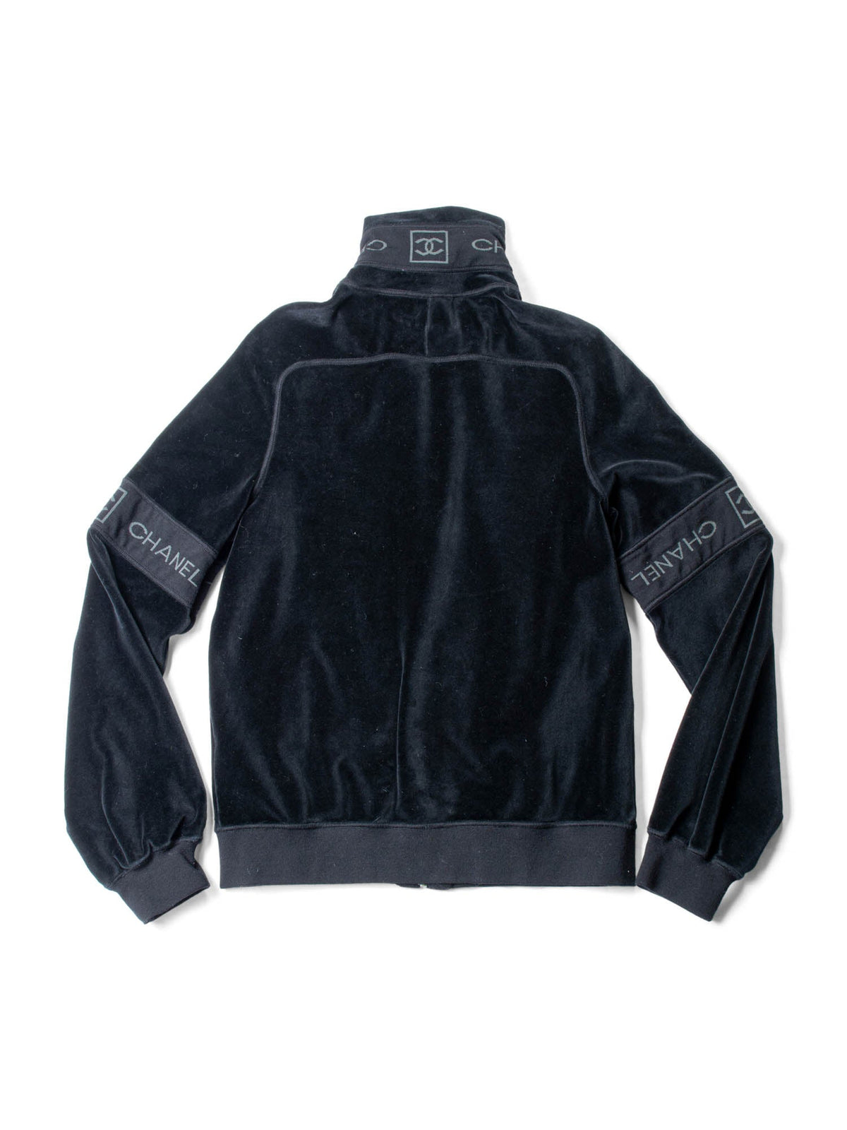 Chanel CC Logo Velvet Zip Up Sweatshirt Black