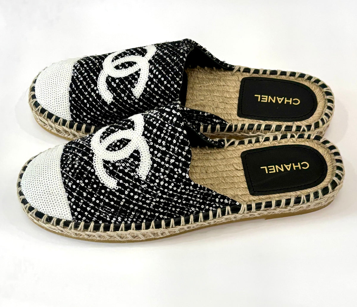 CHANEL CC SEQUIN MULE ESPADRILLES