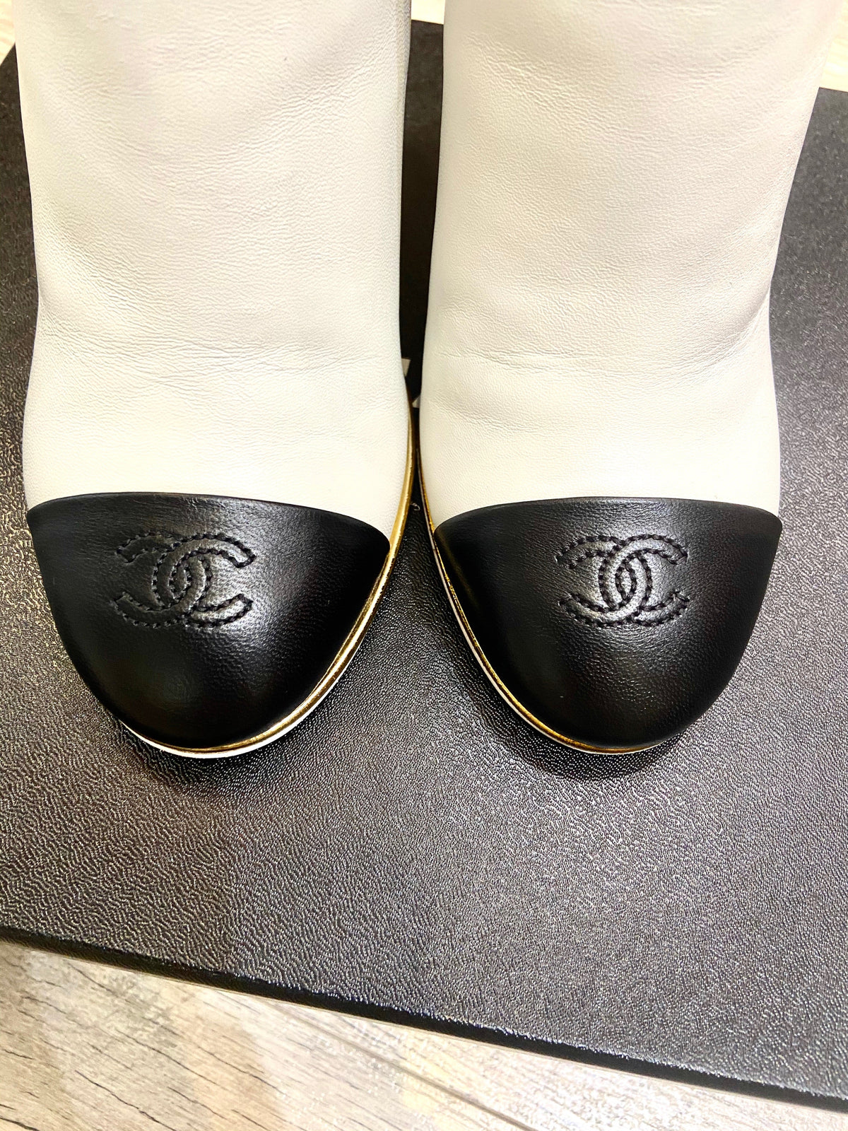 CHANEL CC WEDGE HEEL BOOTIES