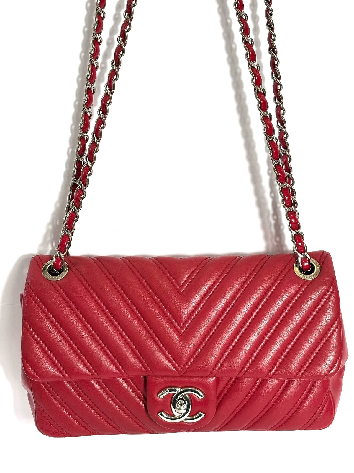 CHANEL DOUBLE STITCH CHEVRON LAMBSKIN MEDIUM FLAP BAG