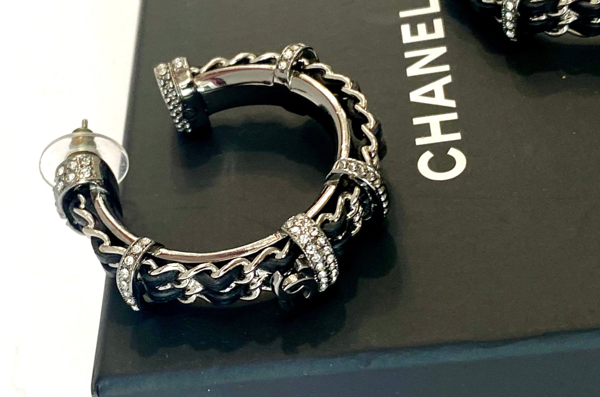 CHANEL CC CRYSTAL RUTHENIUM HOOP EARRINGS