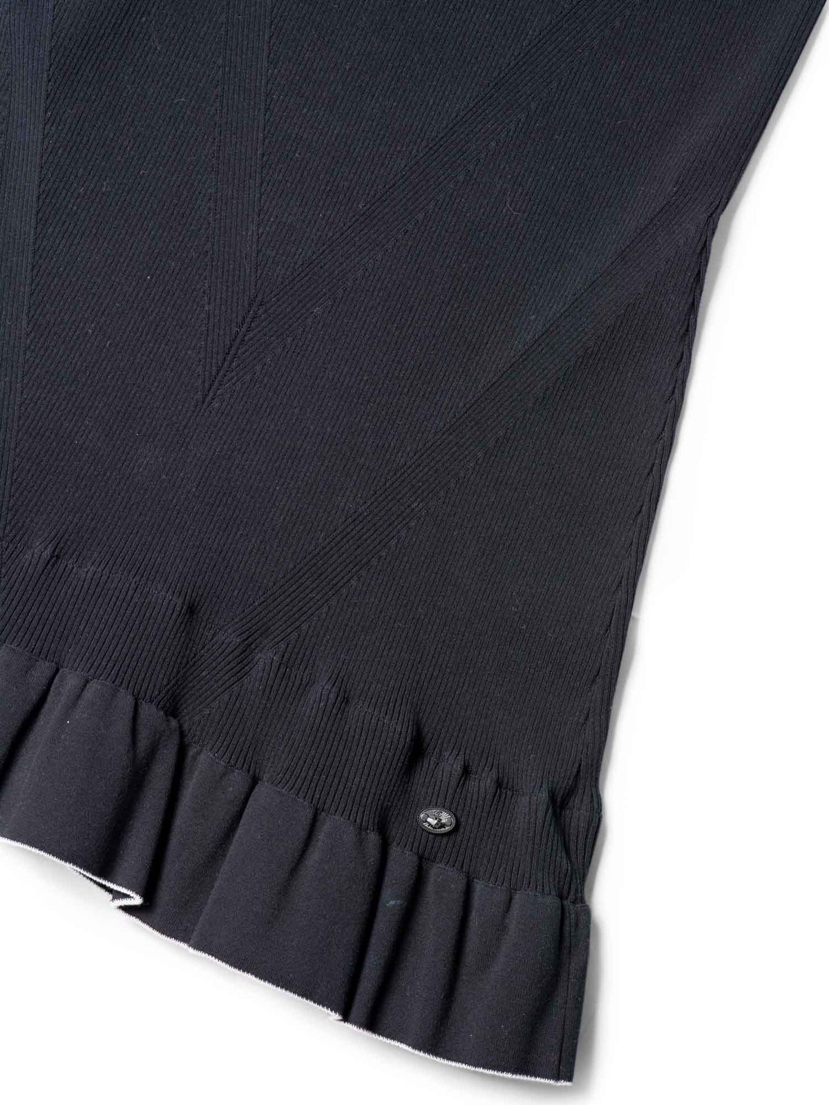 Chanel Knitted CC Logo Ruffled Mini Dress Navy Blue