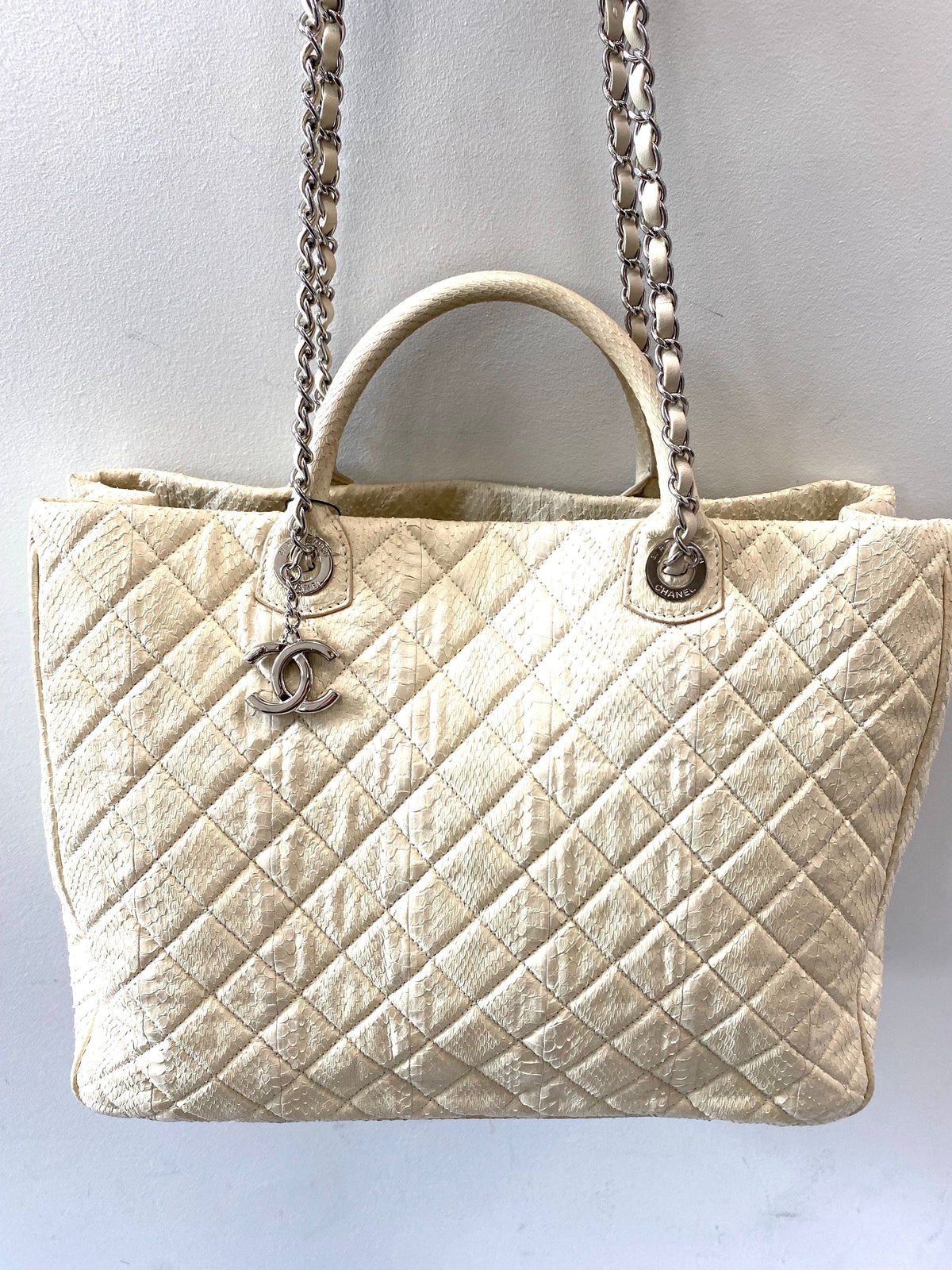 CHANEL SHIVA LEATHER SNAKESKIN LARGE TOTE BAG