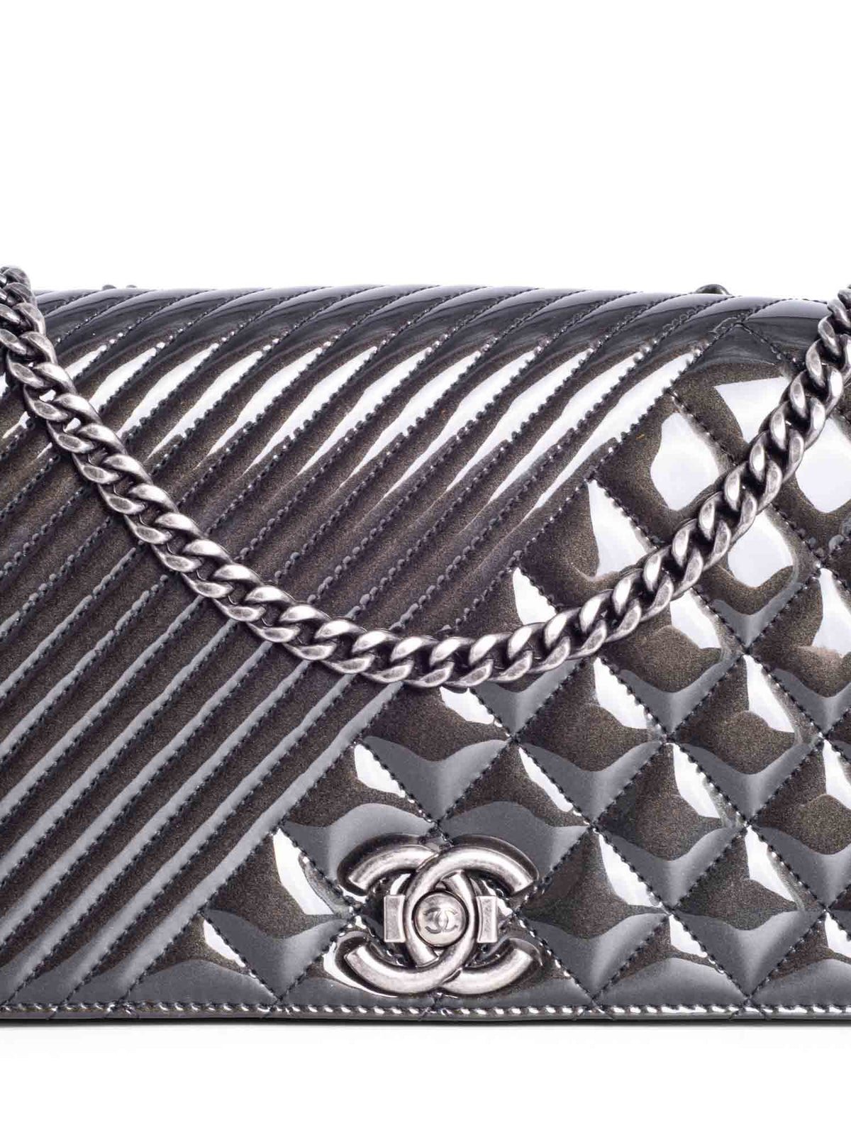 Chanel Patent Leather CC Logo Coco Boy Medium Flap Bag Black