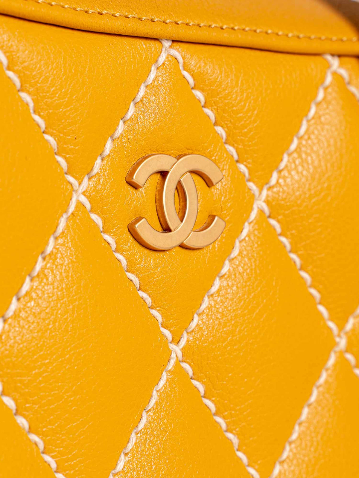 Chanel Quilted Leather Top Handle Bag Yellow